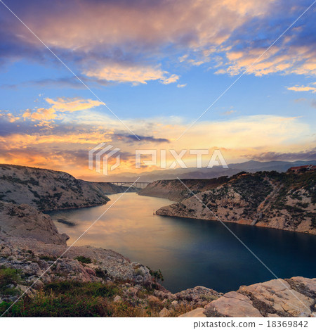 Maslenica Strait and beautiful sunset, Croatia 18369842