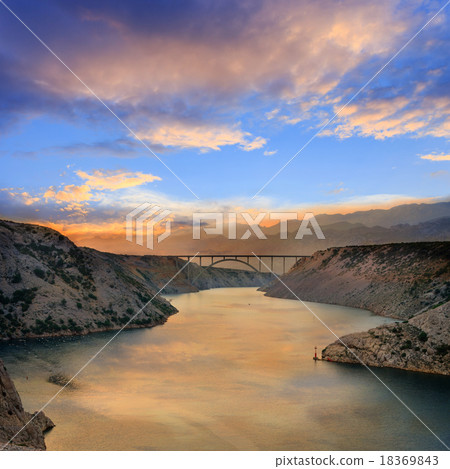 Maslenica Strait and beautiful sunset, Croatia Maslenica Strait and beautiful sunset, Croatia 18369843