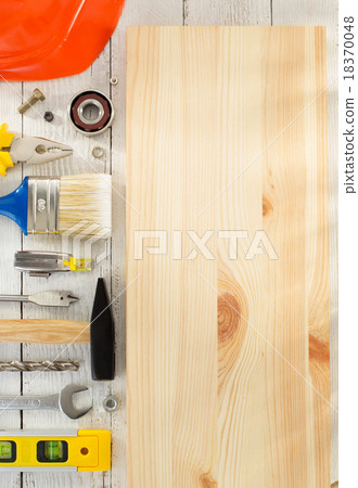 set of tools and instruments on wood 18370048