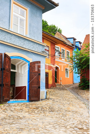 Medieval street view in Sighisoara 18370663
