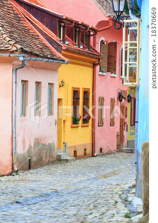 Medieval street view in Sighisoara  18370669
