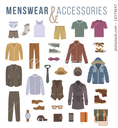 Men fashion clothes and accessories flat icons  18374647