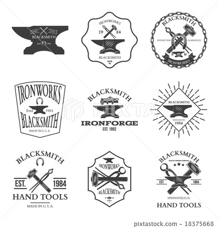 Set of vintage blacksmith labels and design Set of vintage blacksmith labels and design 18375668