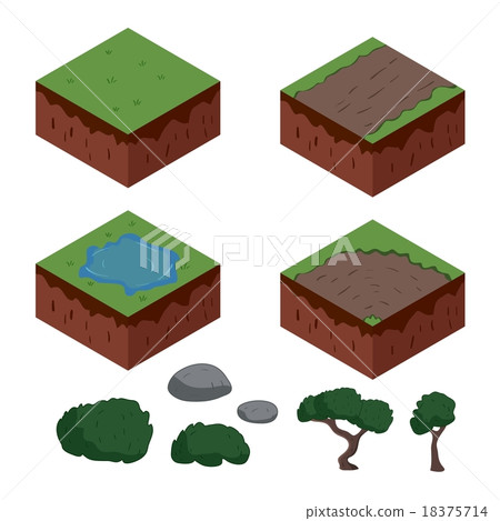 Set of cartoon isometric ground elements for games 18375714