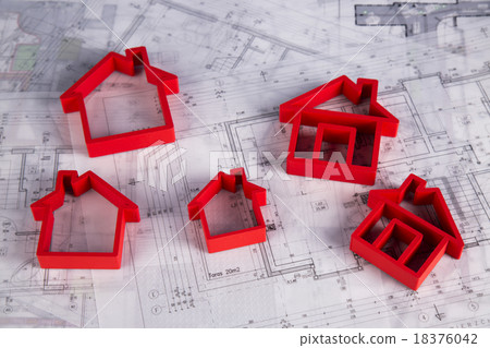 House under construction, blueprints concept House under construction, blueprints concept 18376042