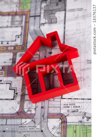 House under construction, blueprints concept House under construction, blueprints concept 18376137