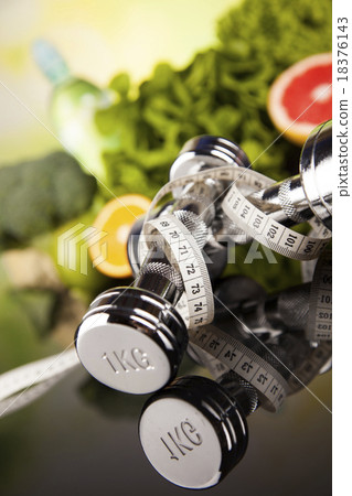 Health and fitness concept with dumbbells Health and fitness concept with dumbbells 18376143