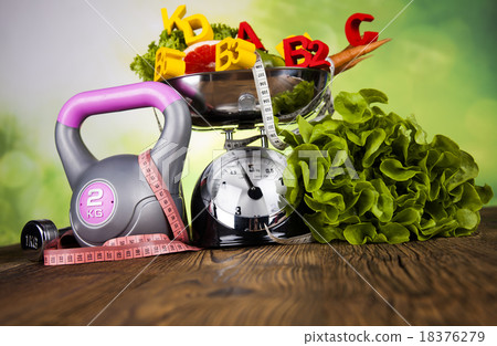Fitness equipment and healthy food Fitness equipment and healthy food 18376279