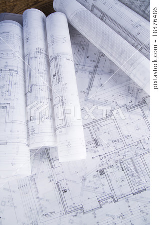 Rolls of architecture blueprints concept Rolls of architecture blueprints concept 18376486