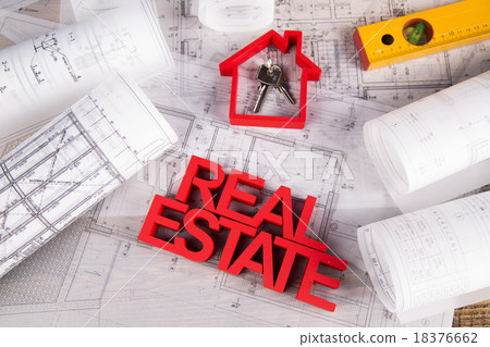 Real estate agency concept and blueprints Real estate agency concept and blueprints 18376662
