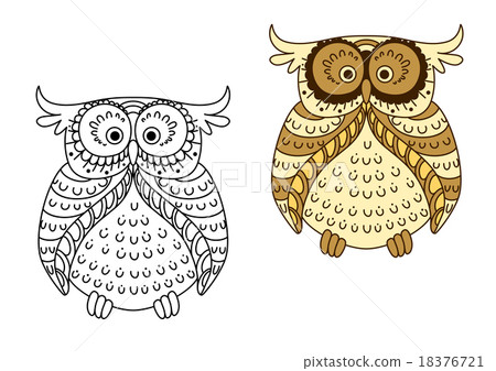 Cartoon yellow owl with brown striped wings Cartoon yellow owl with brown striped wings 18376721