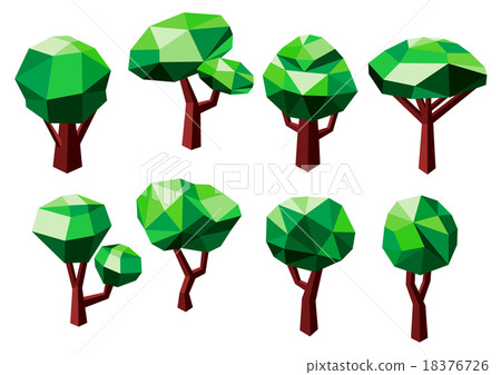 Polygonal trees icons with green foliage 18376726