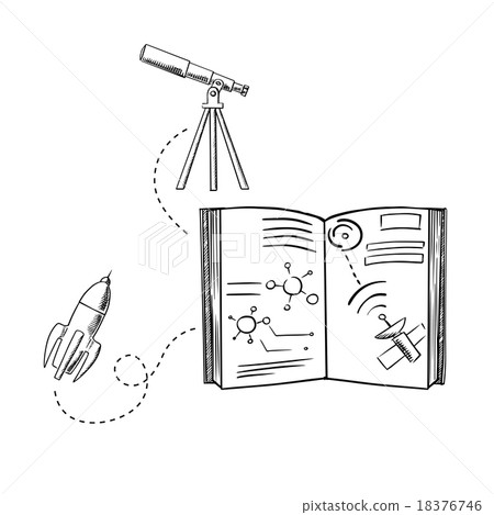 Rocket, telescope and astronomy book sketches 18376746