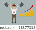 Businessman holding heavy dumbbell above head 18377338