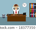 Stressful businessman has a lot telephone calls  18377350