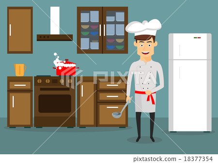 Young man cooking in kitchen at home Young man cooking in kitchen at home 18377354