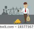 Rich businessman with money in front of oil pumps 18377367