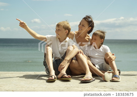 Mother and boys at sea Mother and boys at sea 18383675
