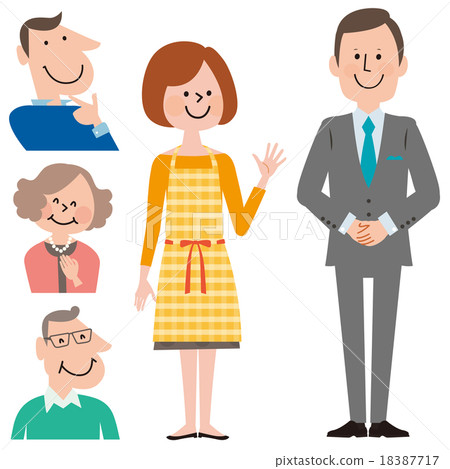 A smart suit men and women and a smiling family member set of five A smart suit men and women and a smiling family member set of five 18387717