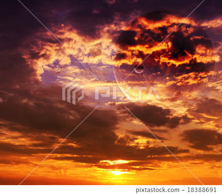 Beautiful sunset, cloud and planet Beautiful sunset, cloud and planet 18388691