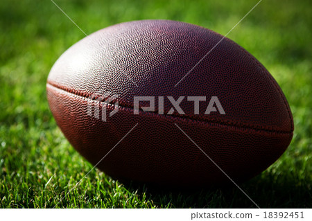 Close up of an american football on the field Close up of an american football on the field 18392451