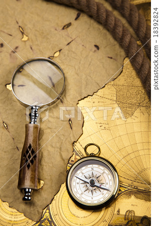 Traveling, magnifying glass and globe Traveling, magnifying glass and globe 18392824