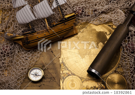 Detail closeup compass, ambient light travel theme 18392861
