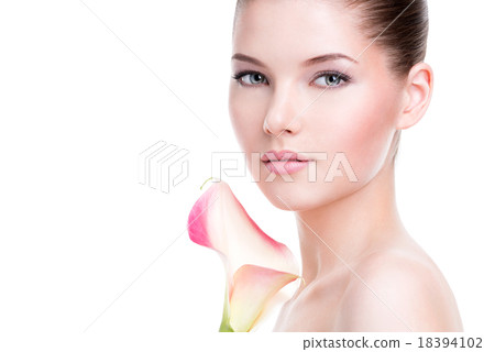 Beautiful face of young pretty woman with healthy skin. Beautiful face of young pretty woman with healthy skin. 18394102