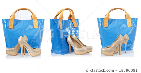 Collage of shoes and bags on white 18396081