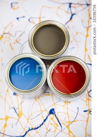 Paint buckets, paint and brush, bright colorful Paint buckets, paint and brush, bright colorful 18396756
