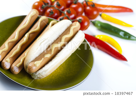 American hot dog, bright colorful vivid theme American hot dog, bright colorful vivid theme 18397467