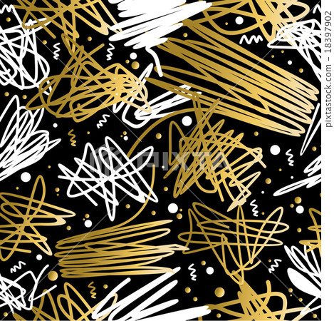 Retro 80s 90s scribble doodle pattern gold fancy Retro 80s 90s scribble doodle pattern gold fancy 18397902