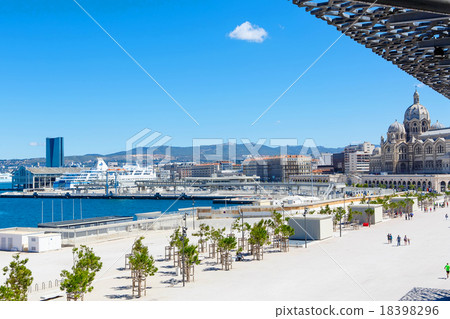 view on Cathedral de la Major and port in Marseille, France 18398296