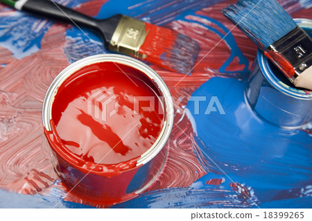 Paint brush and cans, bright colorful tone concept Paint brush and cans, bright colorful tone concept 18399265