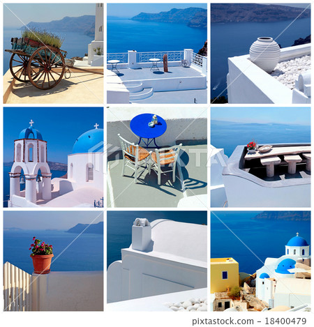 Travel photo collage with architecture, Santorini  18400479