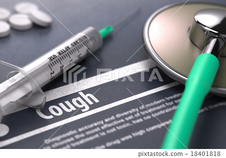 Cough - Printed Diagnosis on Grey Background. 18401818