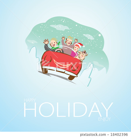 Family and dog travel with car in holiday 18402396