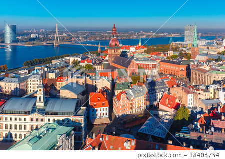 Aerial view of Old Town and Daugava, Riga, Latvia 18403754