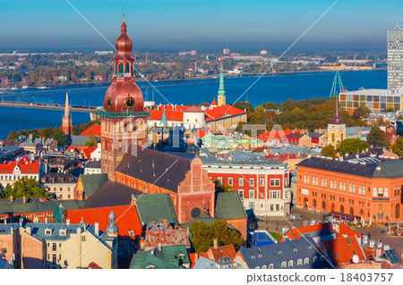 Aerial view of Old Town and Daugava, Riga, Latvia Aerial view of Old Town and Daugava, Riga, Latvia 18403757