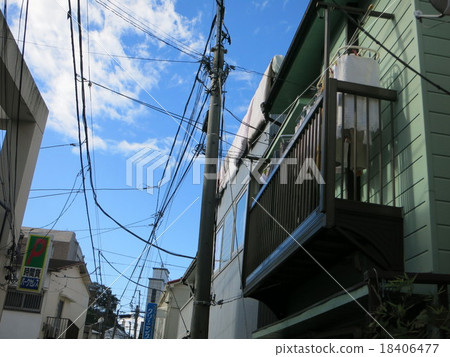 Japan's back alley poles and laundry Japan's back alley poles and laundry 18406477