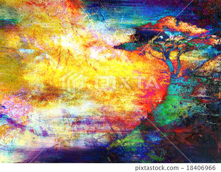 Painting sunset, sea and tree, wallpaper landscape Painting sunset, sea and tree, wallpaper landscape 18406966