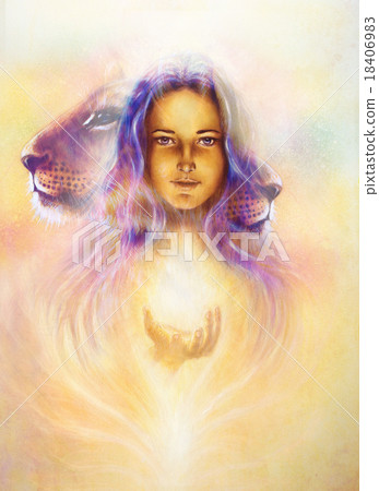 woman goddess holding a sourceful of a white light 18406983