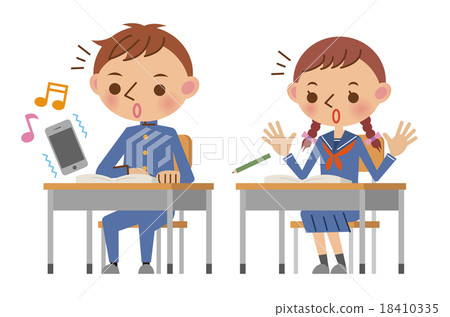 During school, junior high school student (high school student) men and women who are surprised by the ringtone of the smartphone 18410335