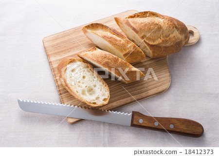 Stock Photo: french loaf, french bread, knives