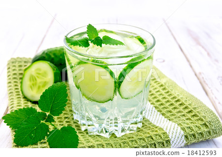 Lemonade with cucumber and mint in glassful Lemonade with cucumber and mint in glassful 18412593