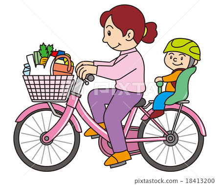 Women riding a bicycle with children 18413200