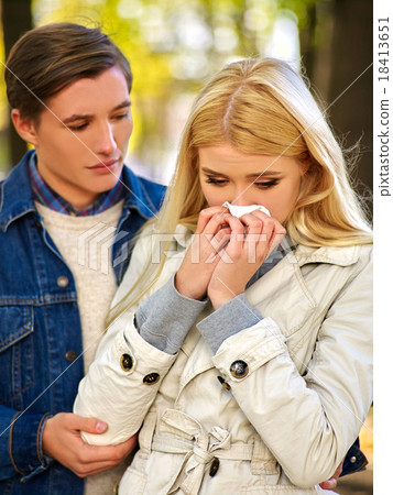 People with a cold blowing nose  handkerchief fall 18413651