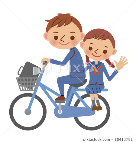 在自行車上坐兩個人的中學生（高中生） 18413791