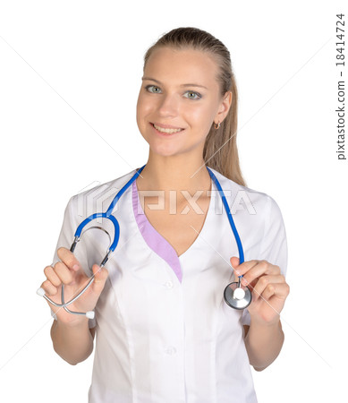 Beautiful smiling doctor woman holding stethoscope 18414724