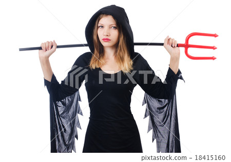 Woman devil with trident isolated on white Woman devil with trident isolated on white 18415160